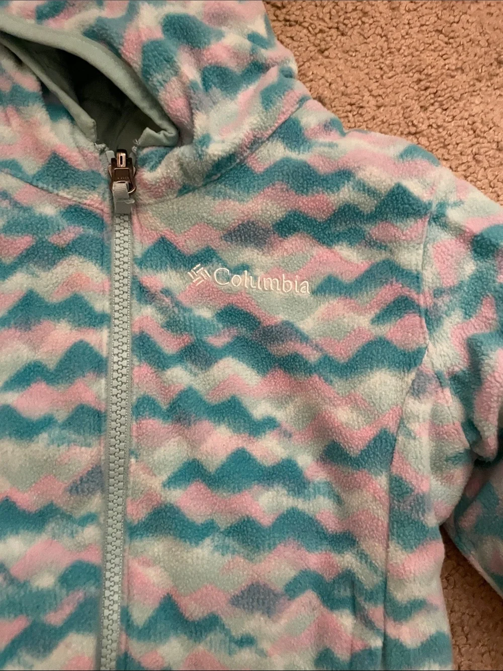 Columbia Kids Light Aqua Reversible Hooded Puffer Jacket